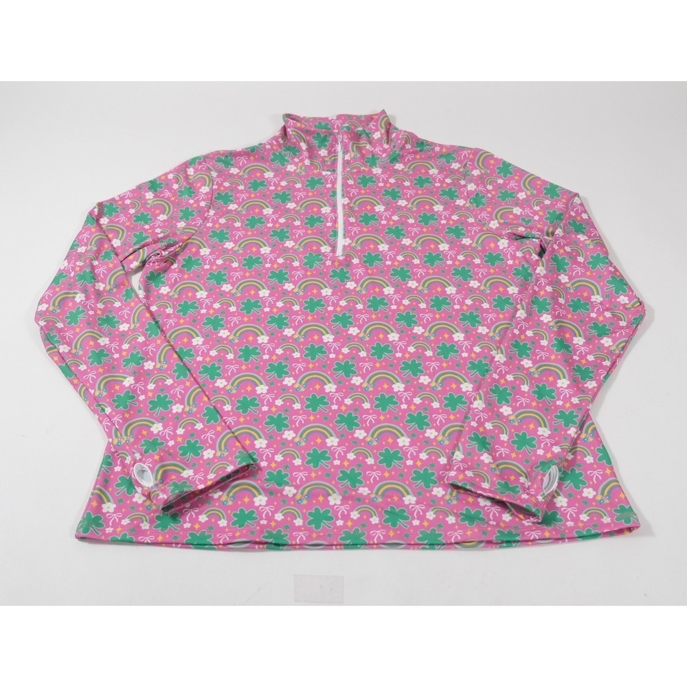 Love Love Pullover Women L Pink‎ Shamrock Rainbow Quarter Zip Active Top